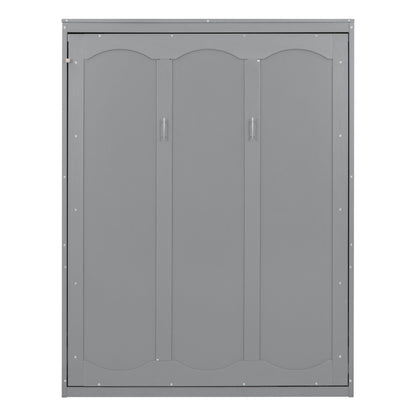 Queen Size Murphy Wall Bed With Shelves, Space Saving And Construction - Gray
