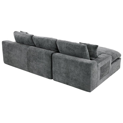 Cloud Sectional Sofa Upholstered Sofa Couch With Double-Layer Cushion And Side Pockets, Free Combined Sectional Sofa Full Compressed Sofa For Living Room - Gray