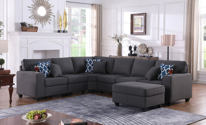 Cooper - 7 Piece Reversible L-Shape Sectional Sofa & Comfort Ottoman, And Cupholder - Dark Gray
