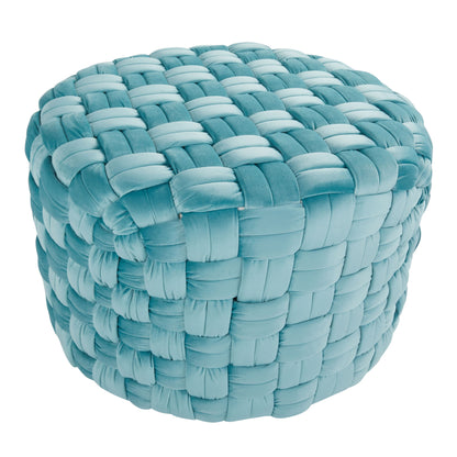 Braided - Round Ottoman - Ice Blue - Velvet