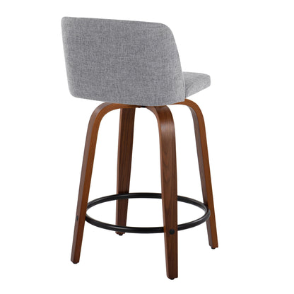 Toriano - Mid-Century Modern Fixed Height Counter Stool With Swivel With Round Footrest (Set of 2) - Walnut / Gray