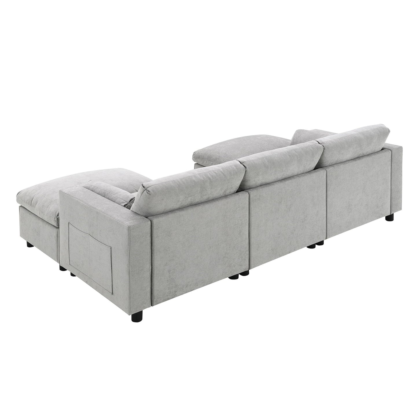 Modular Sectional With Storage Pockets, 5 Seat U Shaped Couch Set With Pillows, Free Combination Modern Cloud Sofa With 2 Movable Ottoman - Medium Gray