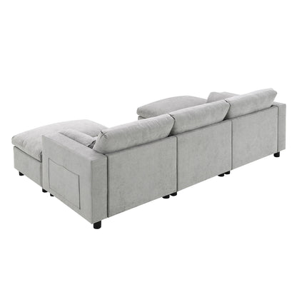 Modular Sectional With Storage Pockets, 5 Seat U Shaped Couch Set With Pillows, Free Combination Modern Cloud Sofa With 2 Movable Ottoman - Medium Gray
