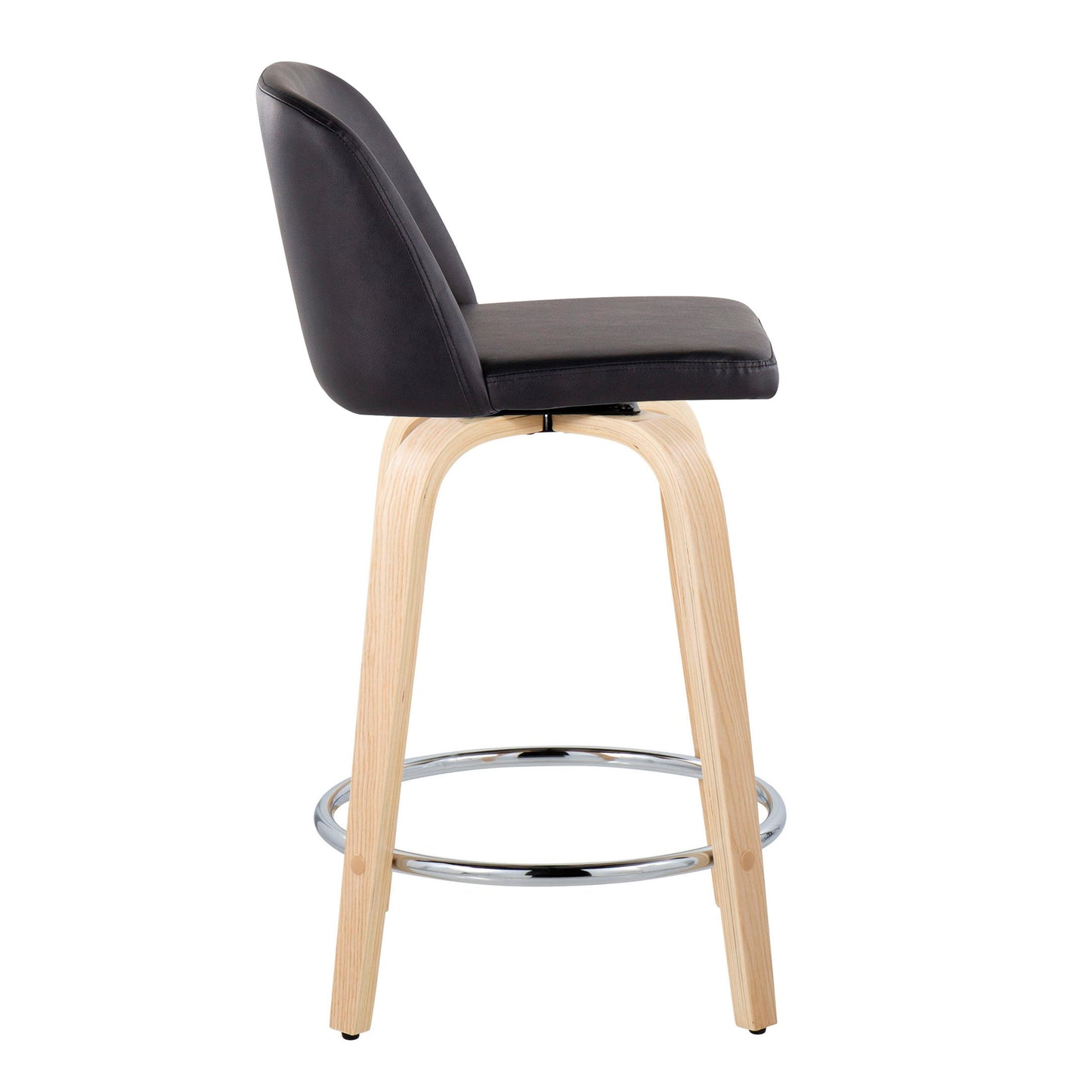 Toriano - Contemporary Fixed Height Counter Stool With Swivel With Round Footrest (Set of 2) - Natural / Black