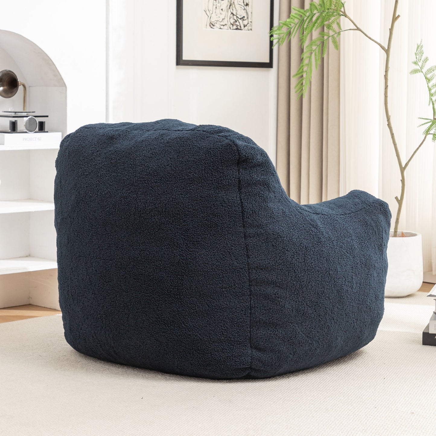 Comfy Bean Bag Chair With Filler, Tufted Memory Foam Sofa, Teddy Fabric, Fluffy And Cozy Seating For Dorm, Apartment, Or Living Room - Dark Blue