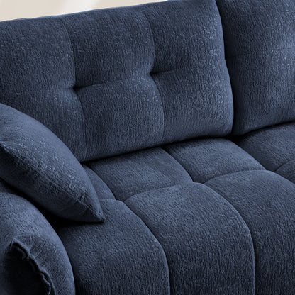 Modern Fabric 2 Seater Sofa With Ottoman Minimalist Design - Blue