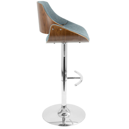 Fabrizzi - Mid-Century Modern Adjustable Barstool With Swivel (Set of 2) - Walnut / Blue