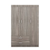 3 Door Wardrobe With 2 Drawers, Grain Effect - Gray
