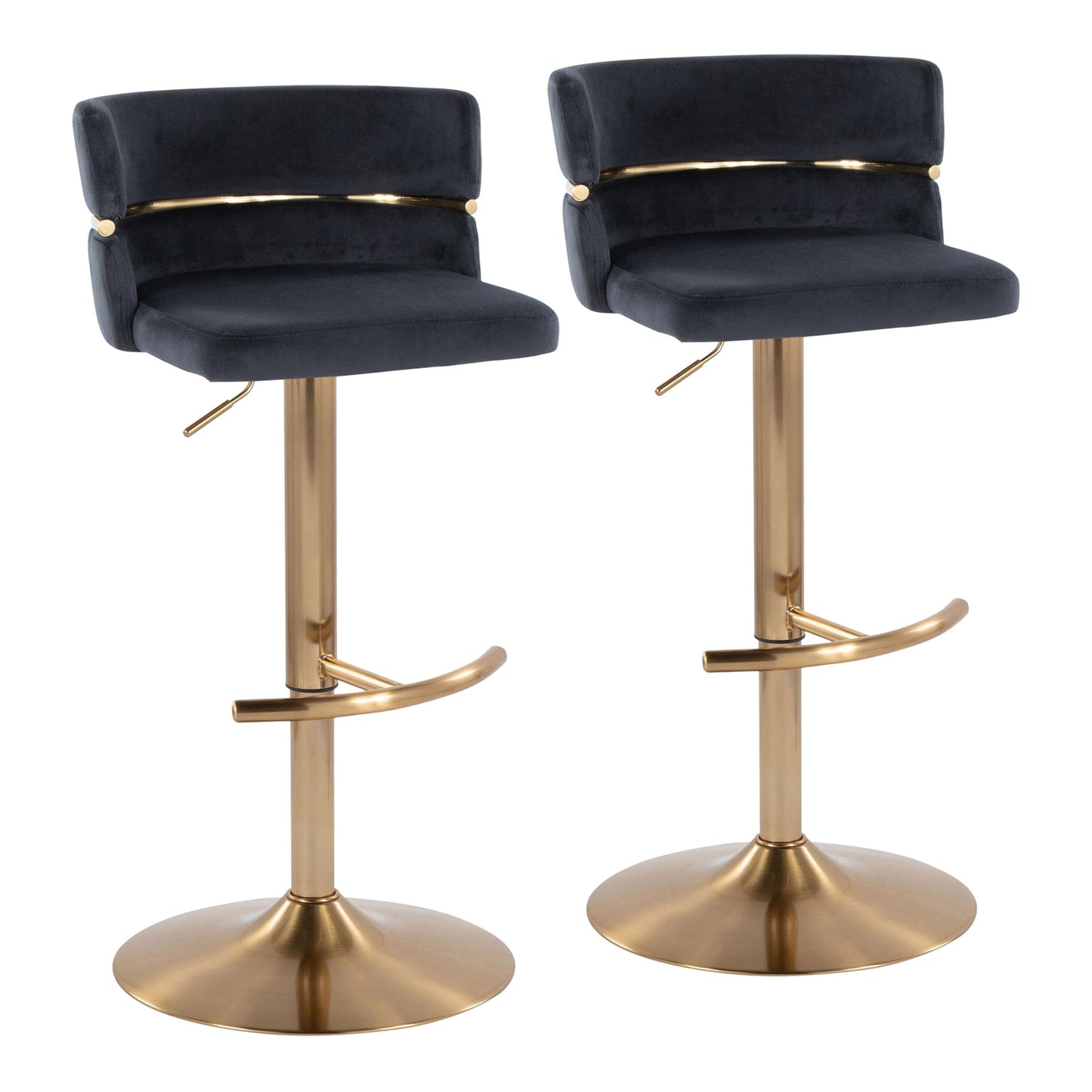 Cinch - Glam / Art Deco Adjustable Barstool With Swivel With Rounded T Footrest (Set of 2) - Gold / Black