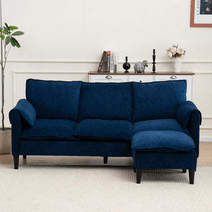 Convertible Combination Sofa, Sofa L Shaped, Sofa With Footstools With Storage Sofa For Living Room, Living Room 3 Seater Combination Sofa - Blue