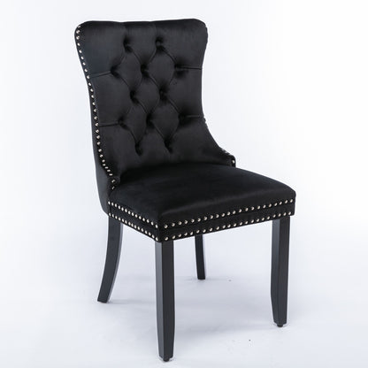 Nikki - Modern, High-End Tufted Solid Wood Contemporary Velvet Upholstered Dining Chair With Wood Legs Nailhead Trim (Set of 2) - Black