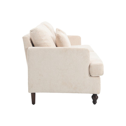 Mid Century Modern Chenille Fabric Loveseat Sofa With Brown Wood Feet, 2 Seat Upholstered Couch For Living Room And Bedroom - Beige