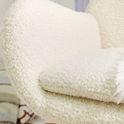 Rocking Chair Nursery, Teddy Upholstered Rocker Glider Chair With High Backrest, Adjustable Headrest & Pocket, Comfy Glider Chair For Nursery, Bedroom, Living Room, Offices, Rubber Wood - Beige
