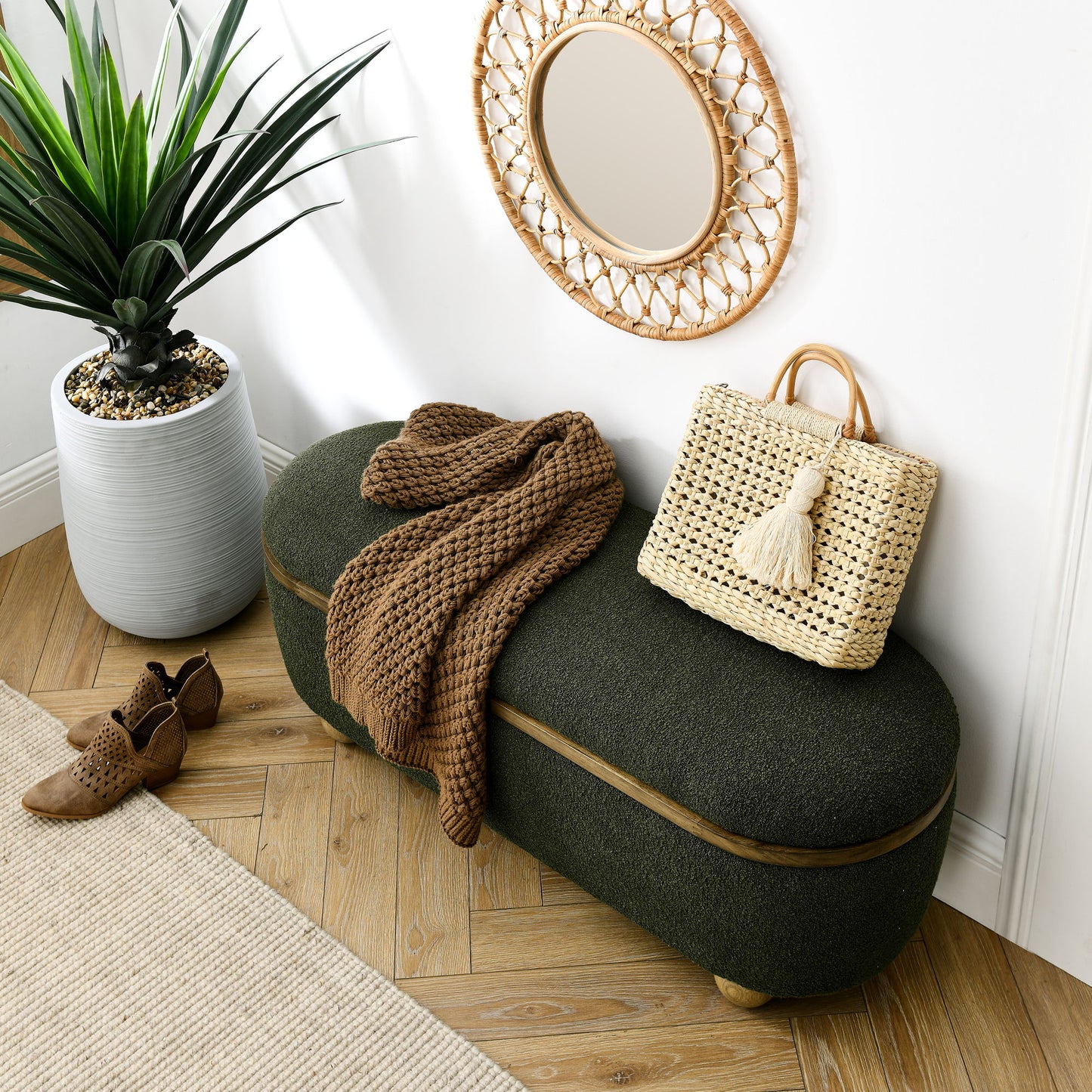 Modern Storage Ottoman Bench Upholstered Seating With Storage - Dark Green