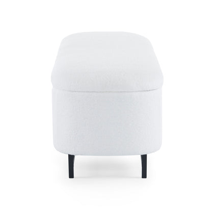 Modern Elegant Ottoman With Spacious Storage Function With Metal Feet - White / Black