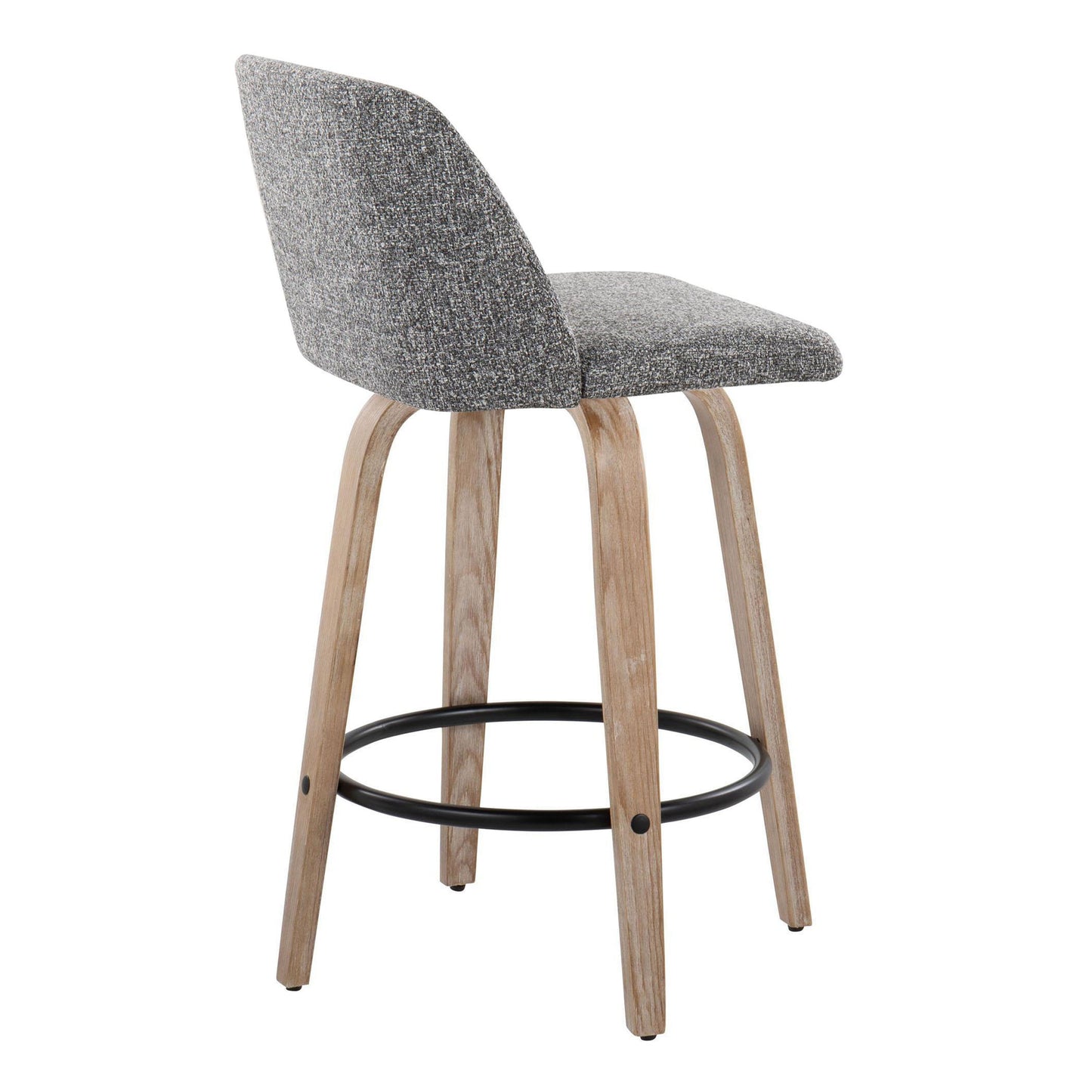 Toriano - Mid-Century Modern Fixed Height Counter Stool With Swivel With Round Footrest (Set of 2) - White Washed / Gray