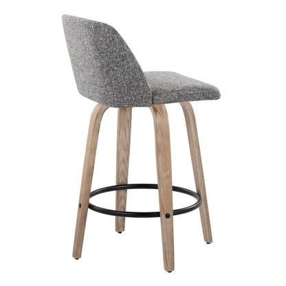Toriano - Mid-Century Modern Fixed Height Counter Stool With Swivel With Round Footrest (Set of 2) - White Washed / Gray