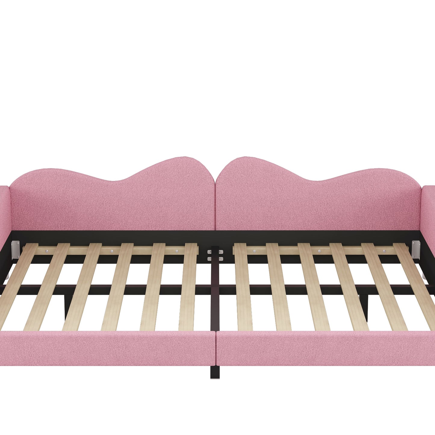Full Size Upholstered Daybed, Sherpa Fabric Sofabed With Cloud-Shaped Backrest, No Box - Spring Needed - Pink