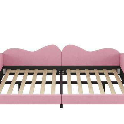 Full Size Upholstered Daybed, Sherpa Fabric Sofabed With Cloud-Shaped Backrest, No Box - Spring Needed - Pink