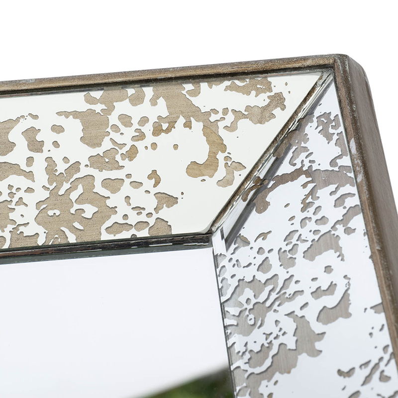 Antique Square Mirror With Floral Accents Decorative Display Tray, Hanging Mirror, Traditional Home Decor - Silver