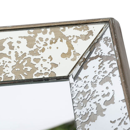 Antique Square Mirror With Floral Accents Decorative Display Tray, Hanging Mirror, Traditional Home Decor - Silver