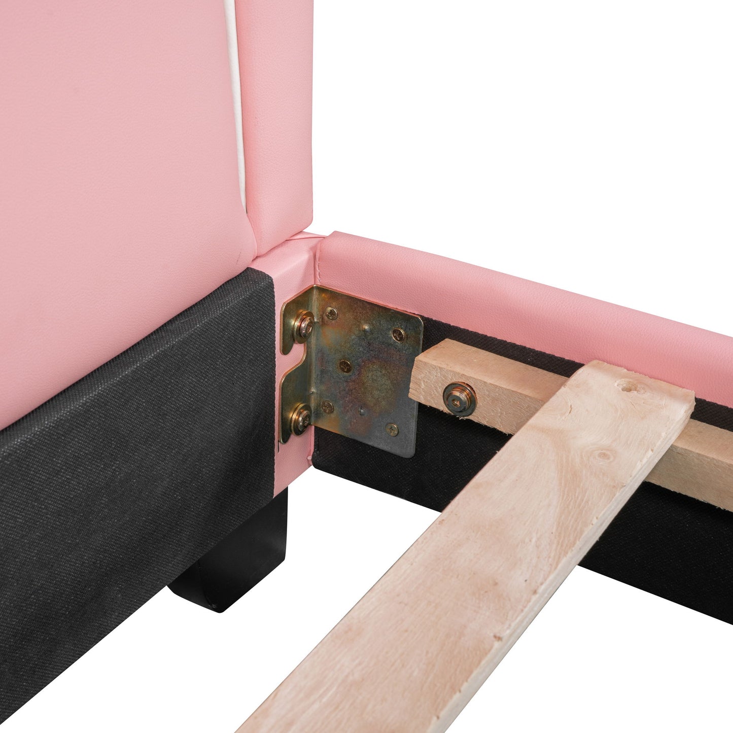 Full Size Upholstered Leather Platform Bed With Rabbit Ornament, Pink