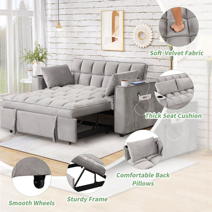 Multi Functional Sofa Bed With Cup Holder And USB Port For Living Room Or Apartments - Gray