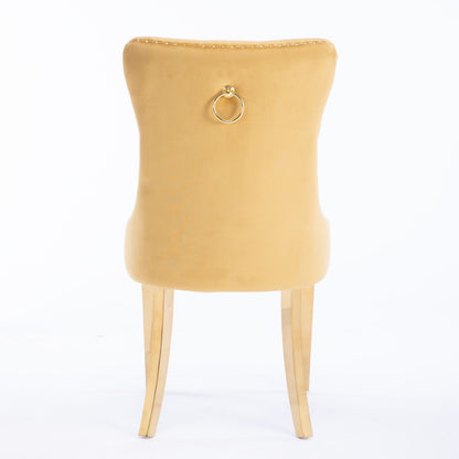 Nikki - Modern, High-End Tufted Solid Wood Contemporary Velvet Upholstered Dining Chair With Golden Stainless Steel Plating Legs, Nailhead Trim (Set of 2) - Gold