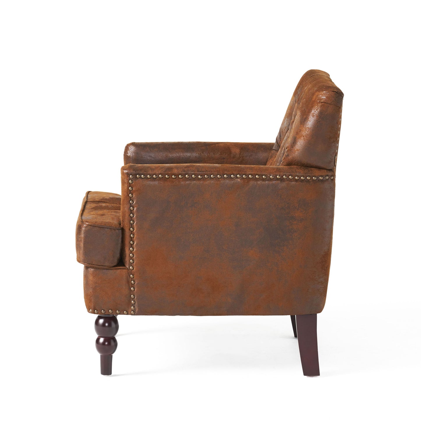 Vitality - Club Chair With Button Tufted Diamond Stitching And Turned Legs - Brown