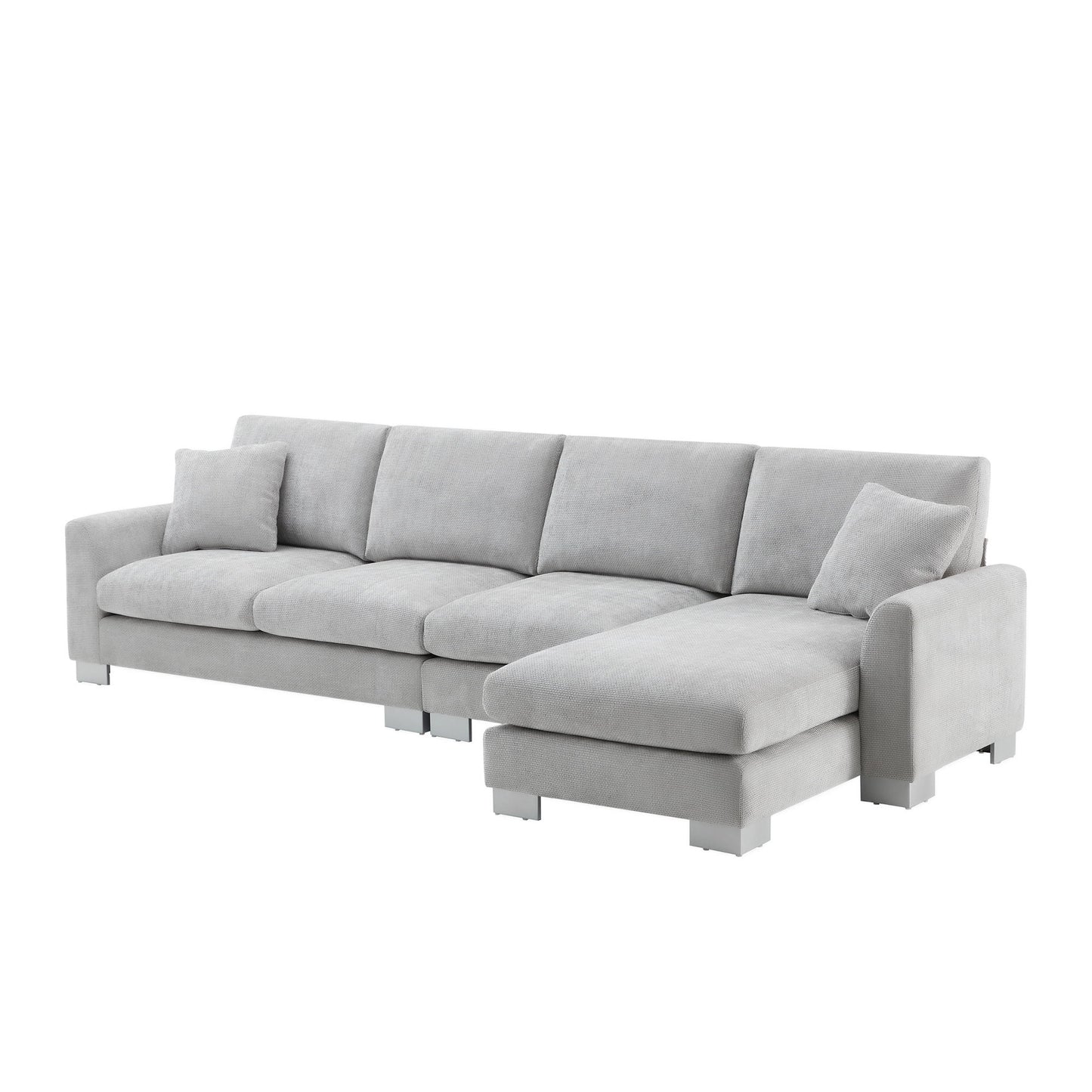 Modern Oversized Sectional Sofa, L-Shaped Luxury Couch Set With 2 Free Pillows, 5 Seat Chenille Indoor Furniture With Chaise - Light Gray