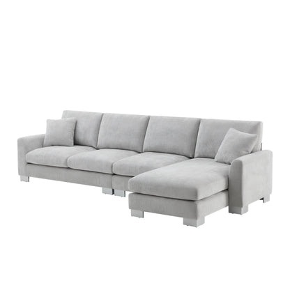Modern Oversized Sectional Sofa, L-Shaped Luxury Couch Set With 2 Free Pillows, 5 Seat Chenille Indoor Furniture With Chaise - Light Gray