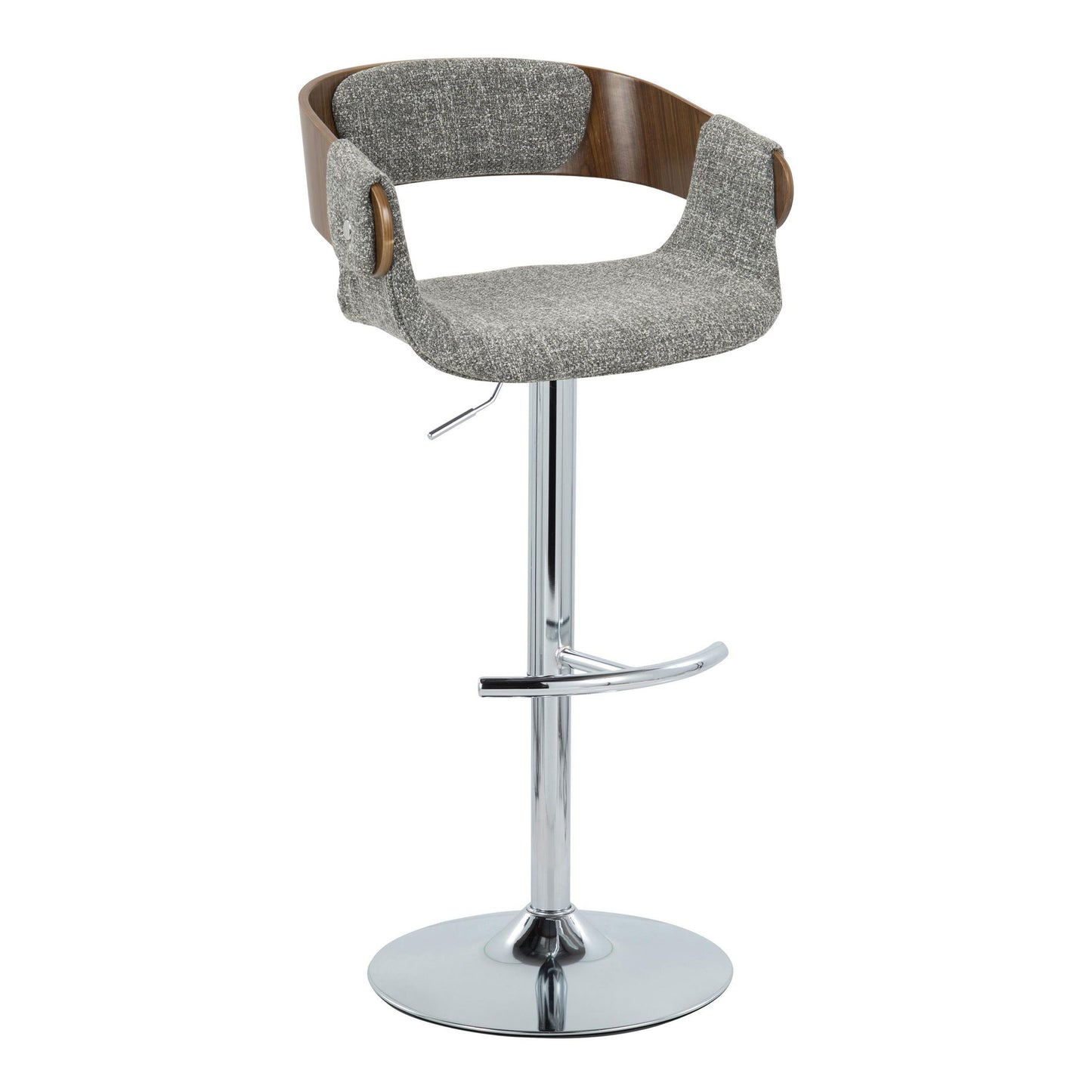 Elisa - Mid-Century Modern Adjustable Barstool With Swivel With Rounded T Footrest (Set of 2) - Chrome / Walnut / Gray