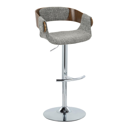 Elisa - Mid-Century Modern Adjustable Barstool With Swivel With Rounded T Footrest (Set of 2) - Chrome / Walnut / Gray