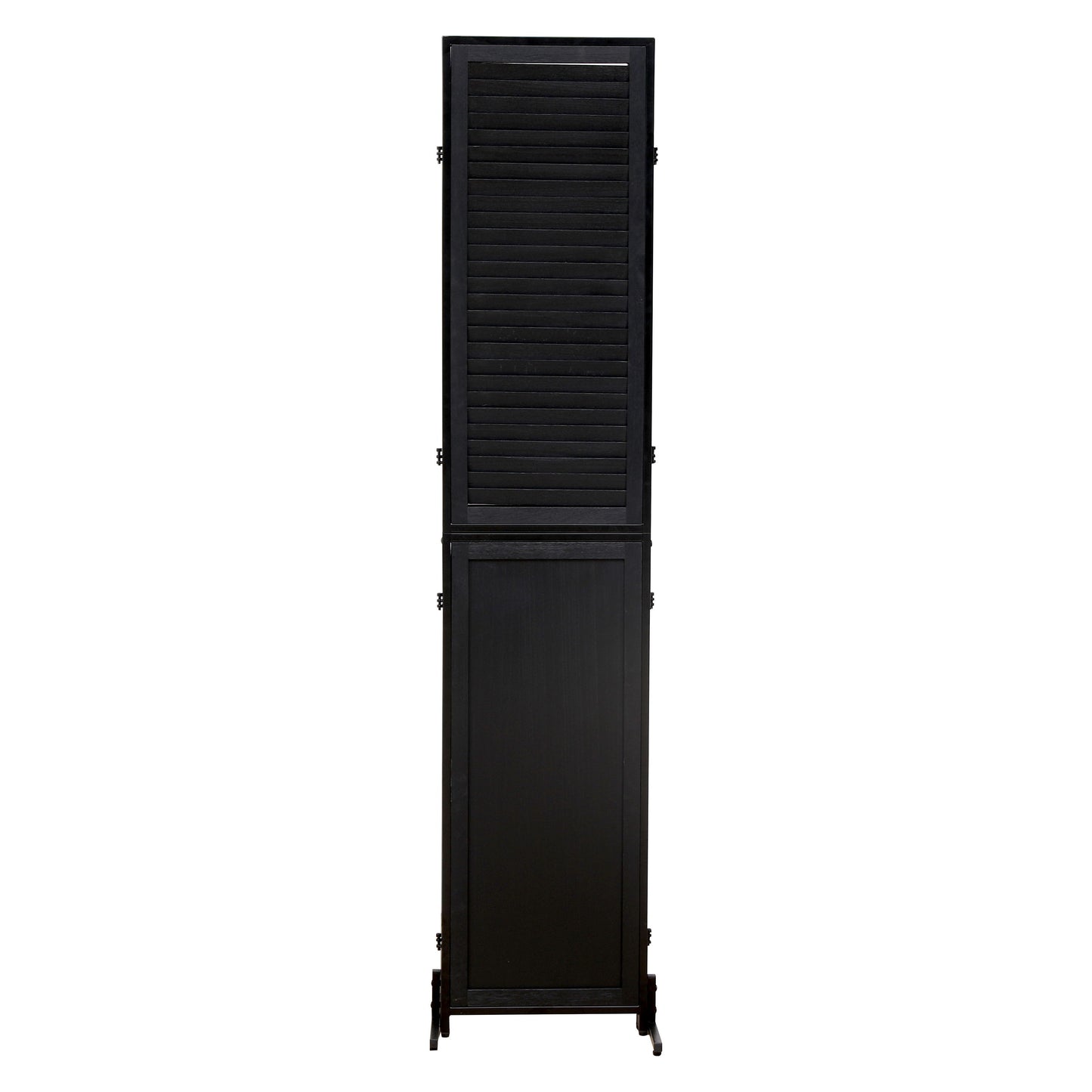 Rustic 3 Panel Room Divider 6Ft Wood Folding Privacy Screen With Metal Frame And Louver Design - Black