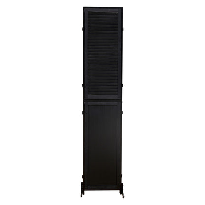 Rustic 3 Panel Room Divider 6Ft Wood Folding Privacy Screen With Metal Frame And Louver Design - Black
