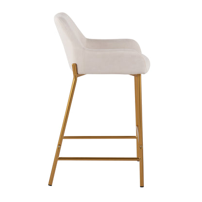 Daniella - Contemporary / Glam Fixed Height Counter Stool (Set of 2) - Gold / Cream