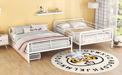 Full Long Over Queen Bunk Bed With 2 Drawers - White