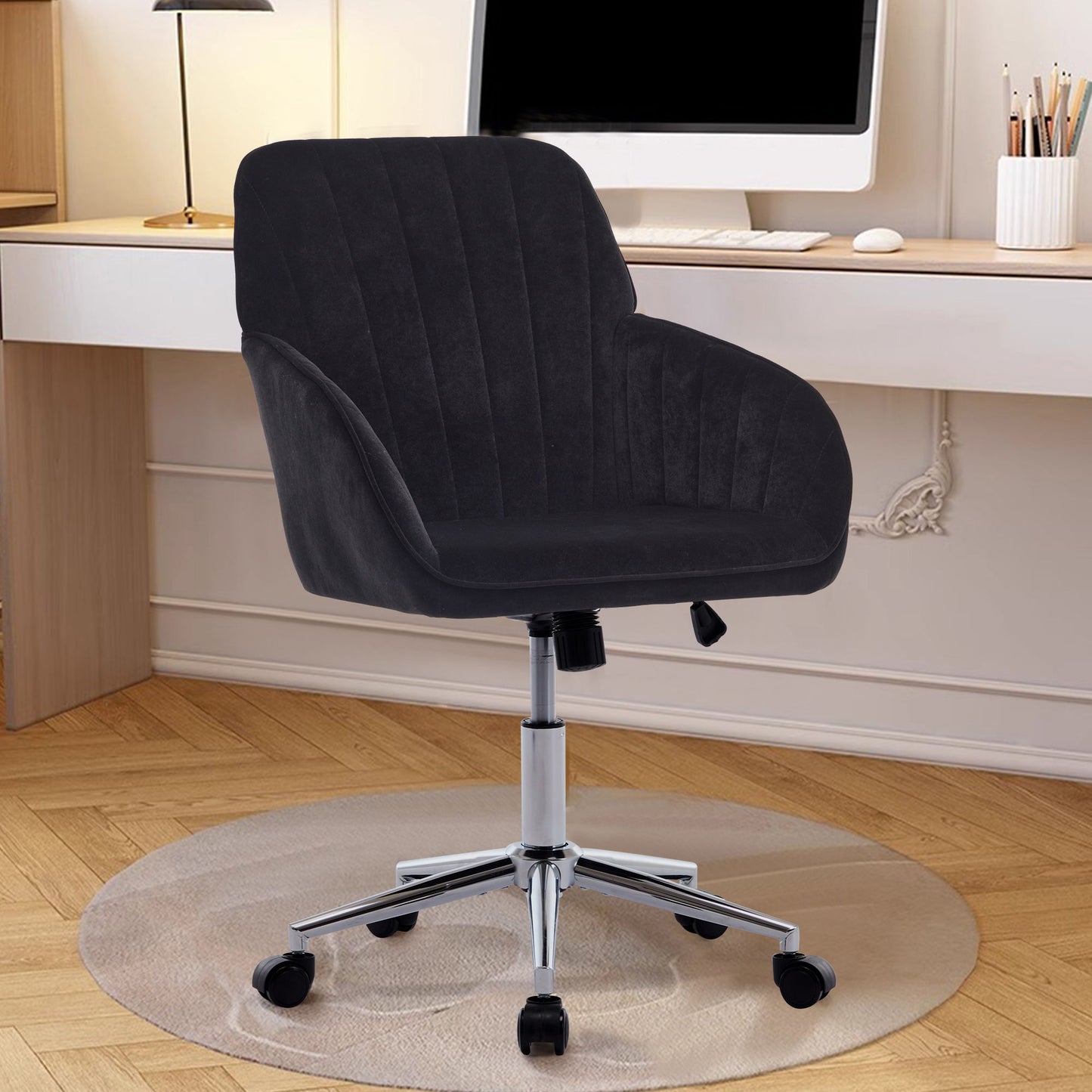 Adjustable Ergonomic Office Chair, Swivel Backrest Seat - Black