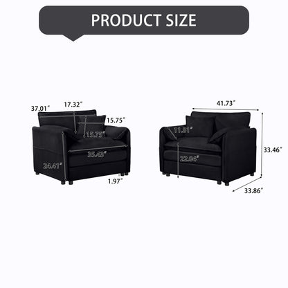 Modern Oversized Chenille Accent Chair, Comfy Single Sofa Chair, Large Seat (Set of 2) - Black