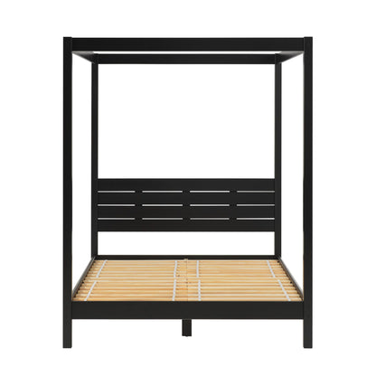 Queen Canopy Bed Frame Modern Minimalist Boho - Black