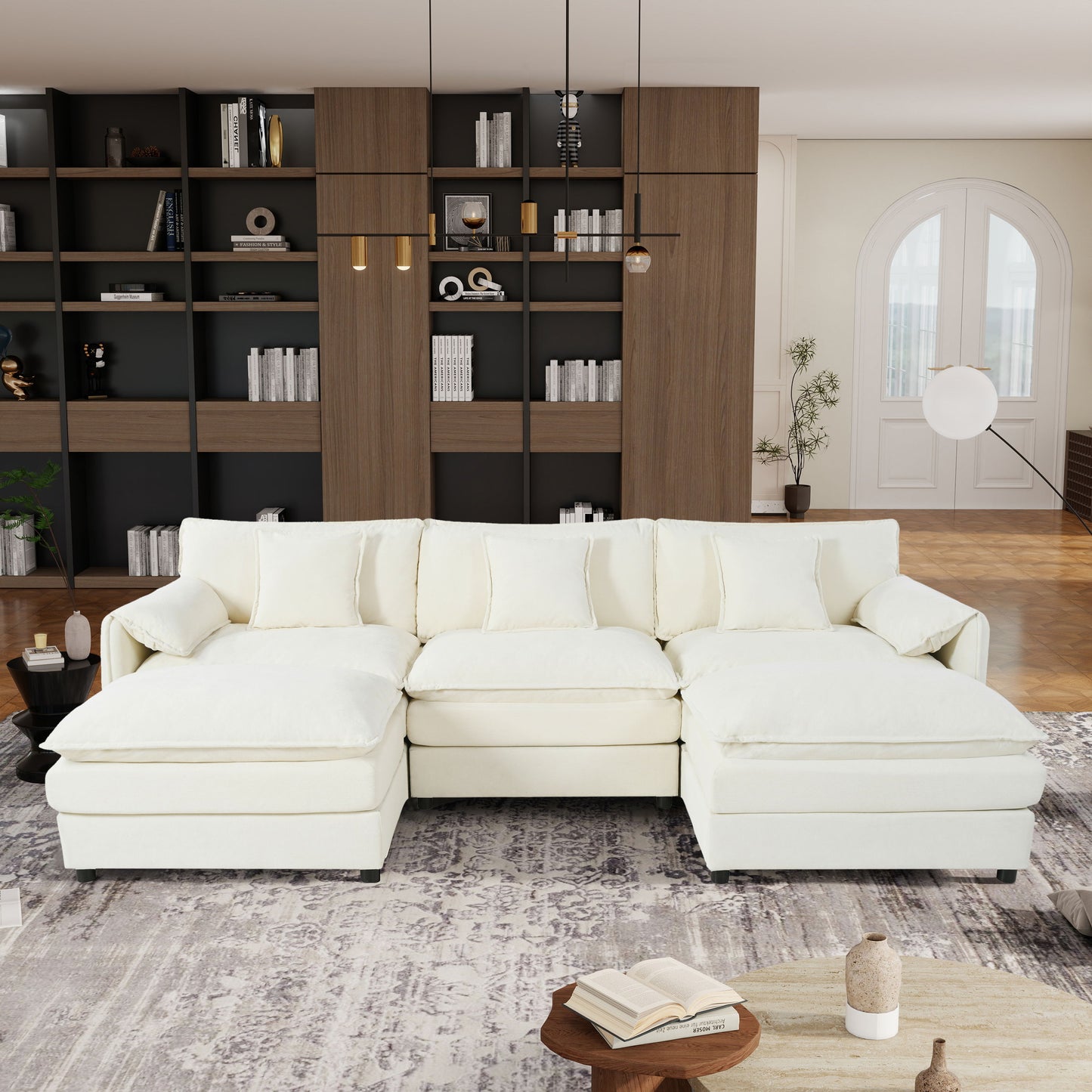 Modular Sectional Sofa, Oversized Deep Seat U Shaped Couch Set With Movable Ottomans, Chenille - Beige