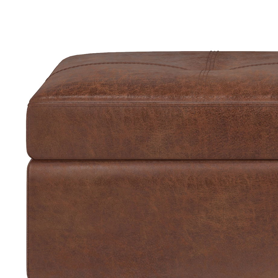Oregon - Storage Ottoman Bench With Tray - Distressed Saddle Brown