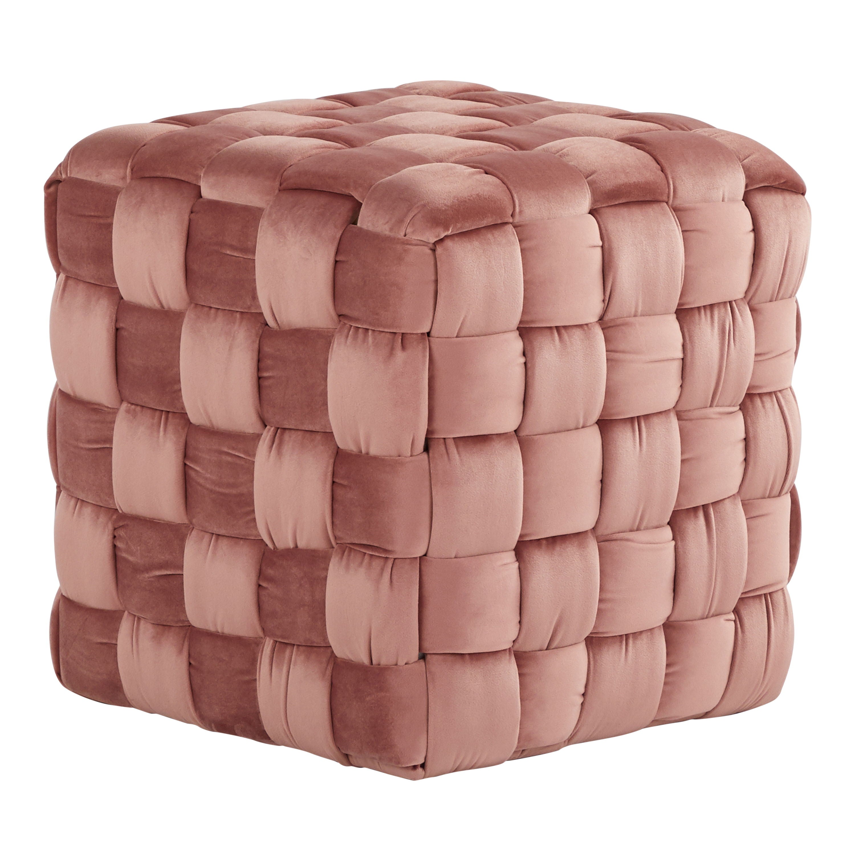 Square Braided Ottoman - Blush Pink