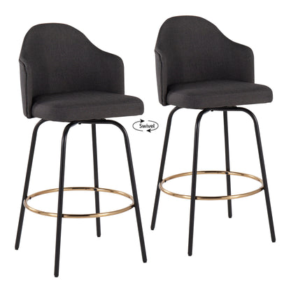 Ahoy - Contemporary Fixed Height Counter Stool Round Gold Footrest (Set of 2) - Charcoal / Black