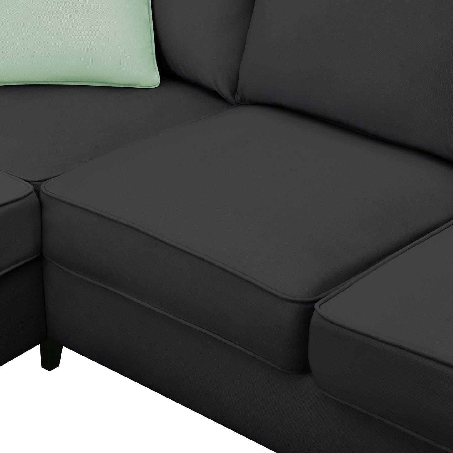 Sectional Sofa Couches Living Room Sets, 7 Seats Modular Sectional Sofa With Ottoman, L Shape Fabric Sofa Corner Couch Set With 3 Pillows - Black