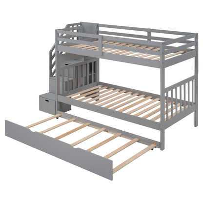 Twin Over Twin / Full Bunk Bed With Twin Size Trundle - Gray