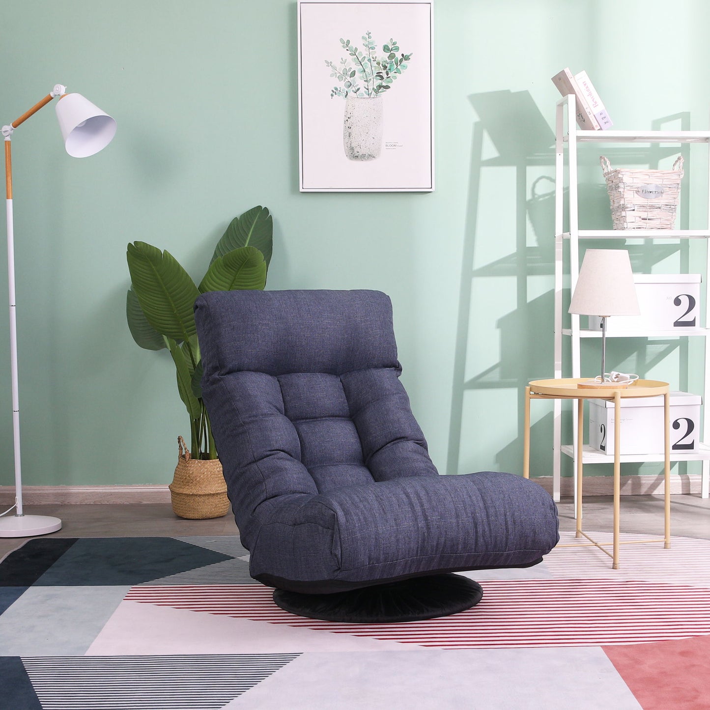 Adjustable Japanese Reclining Floor Chair Sofa With Metal Frame For Living Room & Balcony - Navy