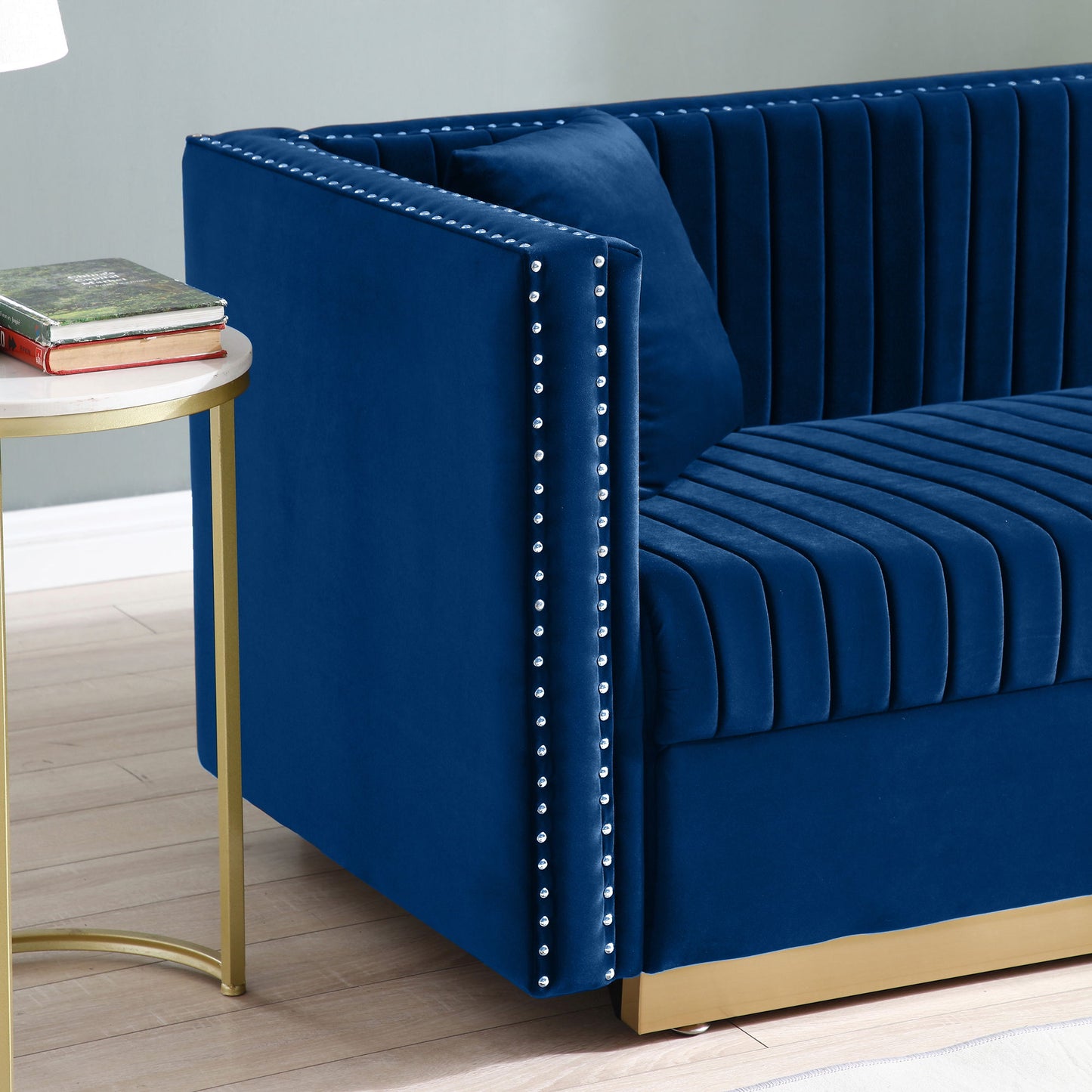 Contemporary Vertical Channel Tufted Sofa Loveseat Modern Upholstered Couch For Living Room With 2 Pillows - Blue