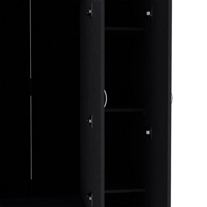 Wardrobe Armoire With 3 Doors And 2 Inner Drawers, 3 Doors - Black