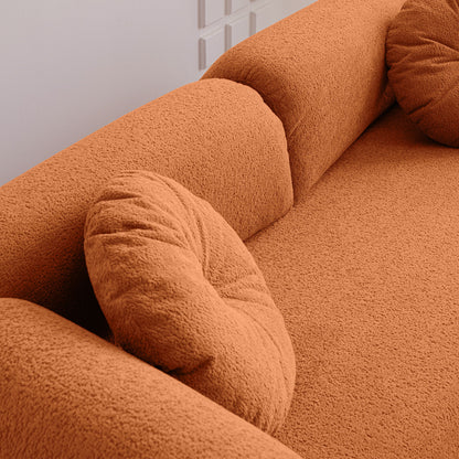 Modern Lamb Wool Sofa With Decorative Throw Pillows For Small Spaces - Orange